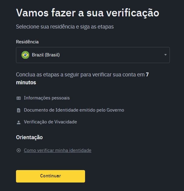 Verificação Binance