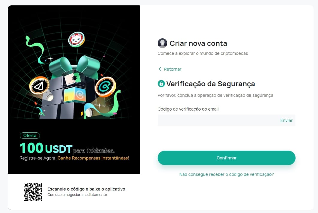 Na sequência, autorize a CoinEx a enviar um código de autenticação para o e-mail cadastrado.